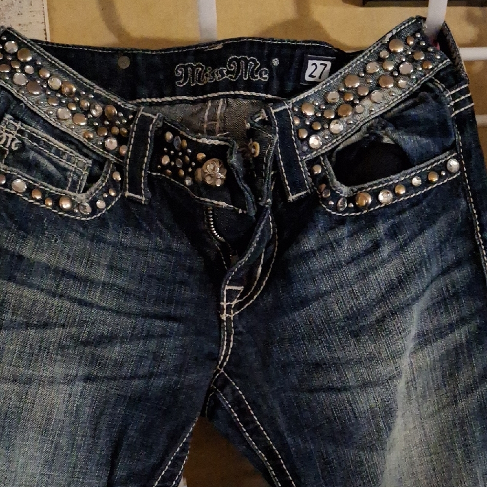 Miss Me Women's Dark Blue Studded Boot Cut Jeans